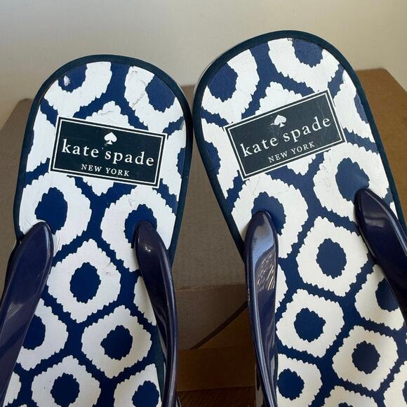 Kate Spade Platform Navy/White Women Flip Flops Sandals - SZ 8 - Picture 8 of 14